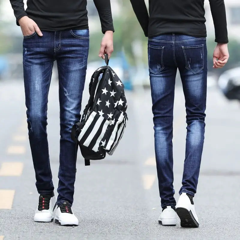 Pantalones vaqueros de diseño de primavera y otoño para hombre, estilo coreano, estilo boy friend, de algodón, elásticos, ajustados e informales.
