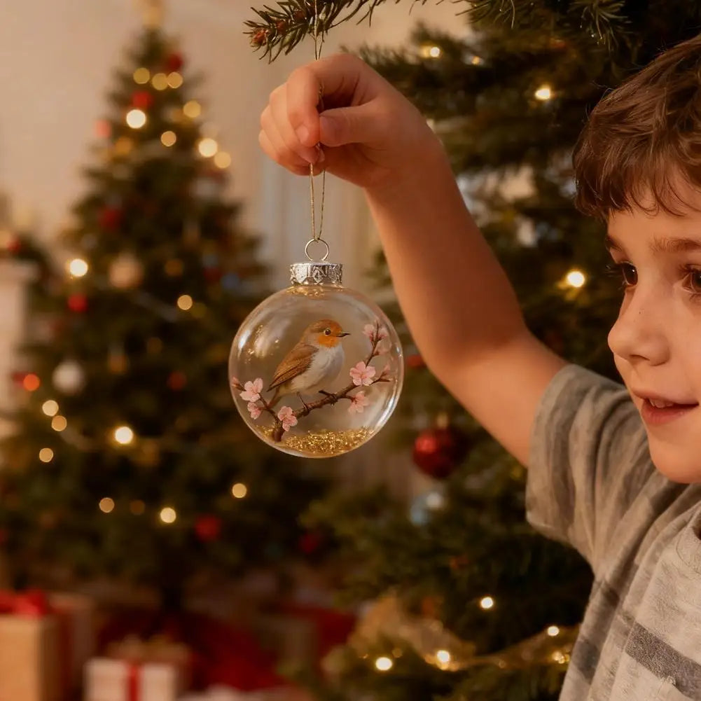 8CM Christmas Transparent Acrylic Ball Cardinal/Hummingbird Pattern Creative Christmas Tree Decoration Hanging Pendant For Home