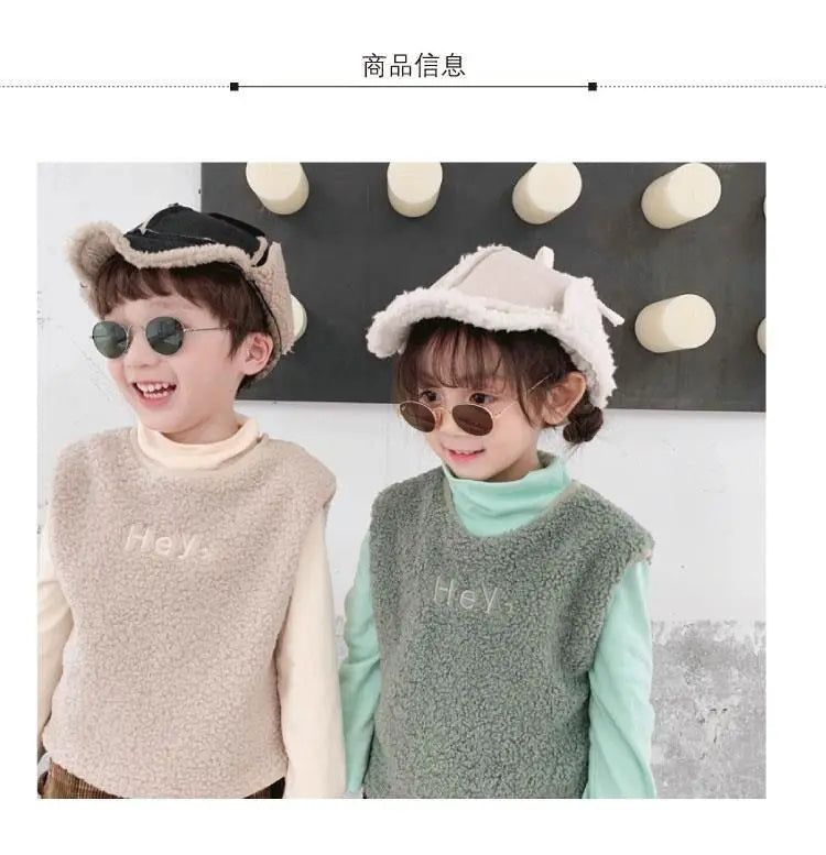 Vests & Waistcoats Girls Boys Polar Fleece Jacket Outer Wear Casual Simple Letter Embroidered Jacket Autumn Winter Children's