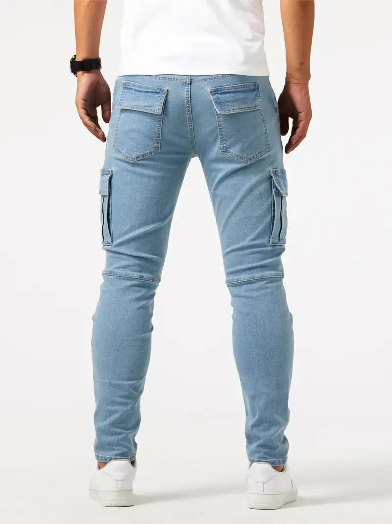 New Jeans Men's Side Pocket Skinny Jeans Slim Solid Color High Waist Denim Pencil Pants Summer