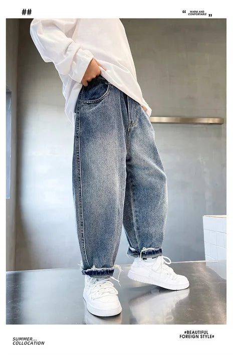 Pantalones vaqueros largos para niños, algodón, primavera otoño 2024, para bebés, adolescentes, ropa de abrigo de alta calidad.