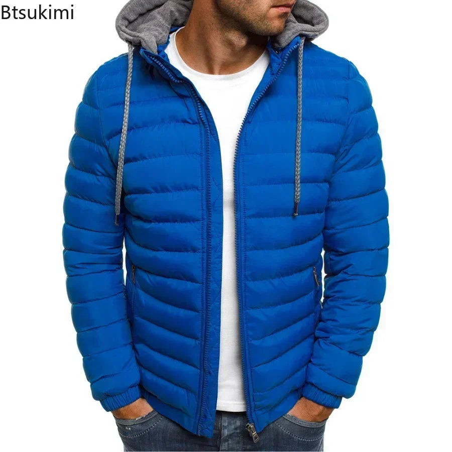 New Autumn Winter Men's Parkas Solid Hooded Cotton Coat Jacket Casual Warm Clothes Mens Overcoat Streetwear Puffer Jacket Male