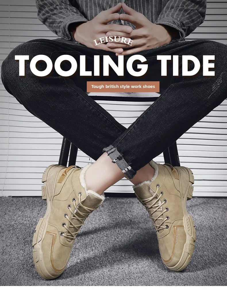 Botas nuevas para hombre, de invierno, de felpa, para la nieve, estilo casual, para exteriores, con cordones, cálidas, antideslizantes, hasta el tobillo.