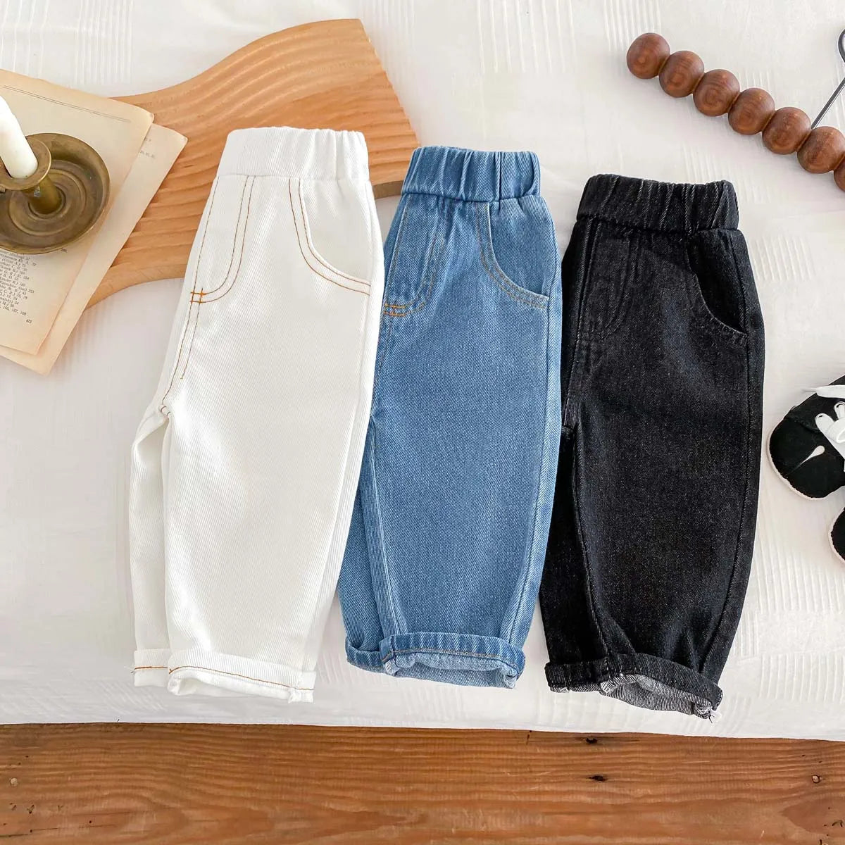Pantalones vaqueros de moda coreana para niños, pantalones para bebés, niños y niñas, otoño, casuales, versátiles, unisex, para bebés de 1 a 6 años