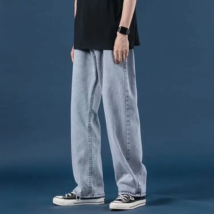 Pantalones vaqueros de mezclilla para hombre, de pierna ancha, largos hasta el suelo, holgados, informales, de cintura alta, lisos, sencillos y rectos, otoño 2024