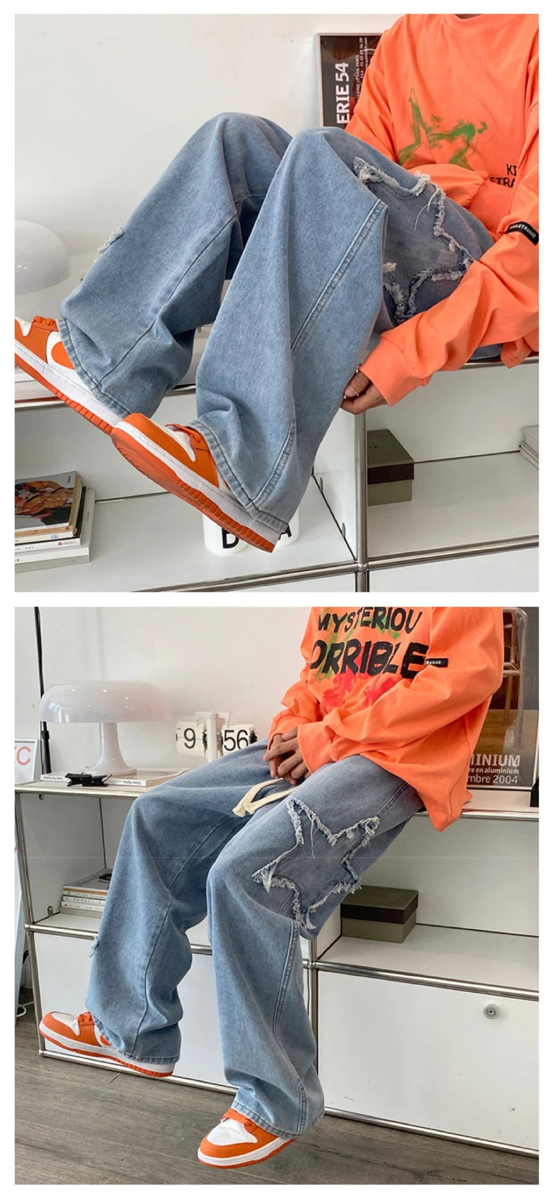 American Retro Star Embroidery Jeans Men's Baggy Hip Hop Fashion Denim Pants 2025 New Casual Y2K Streetwear Straight Trouser