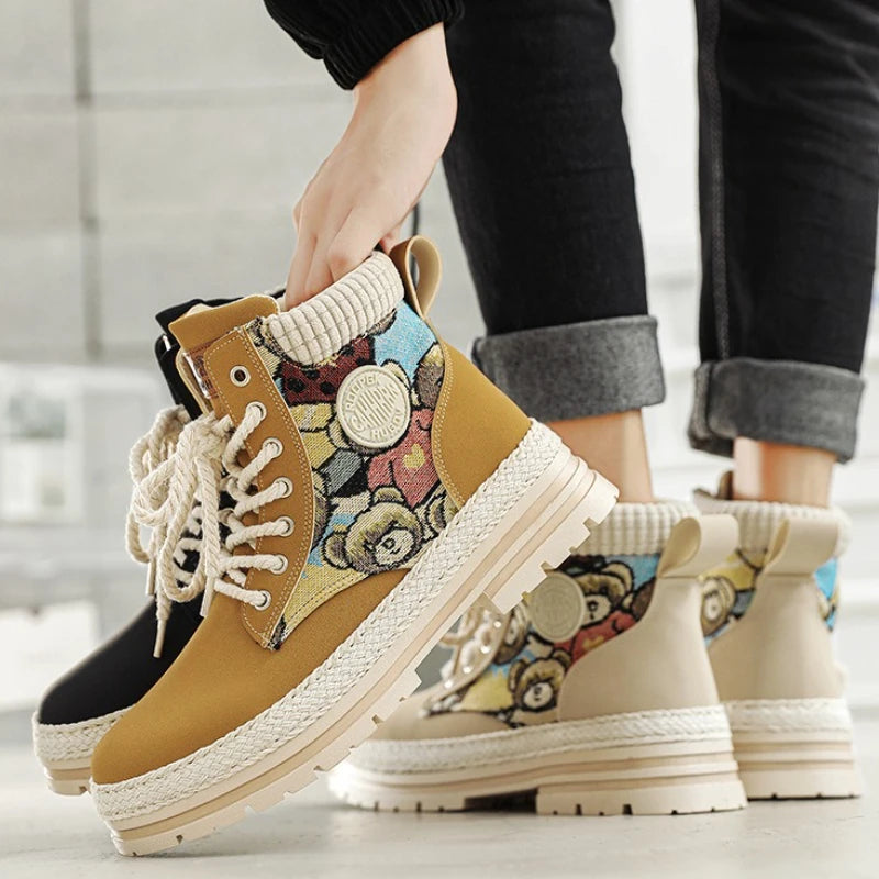 Luxury Winter Men's Platform Boots Vintage Designer Ankle Boots Outdoor Lightweight Non-slip Hiking Boots Chaussure Hommes