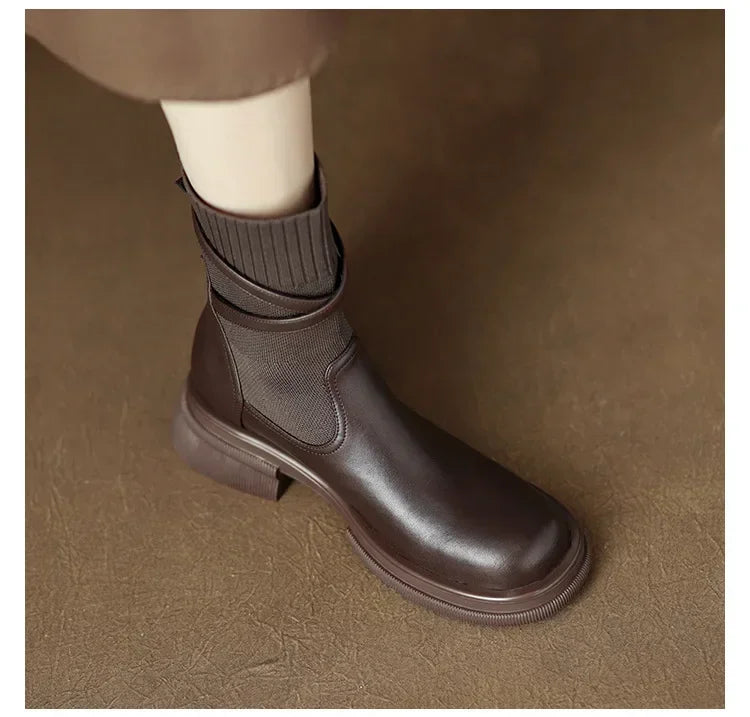 Botas Chelsea nuevas para mujer, estilo retro, suela gruesa, tacón grueso, calcetines elásticos, botines para mujer, botines Chelsea
