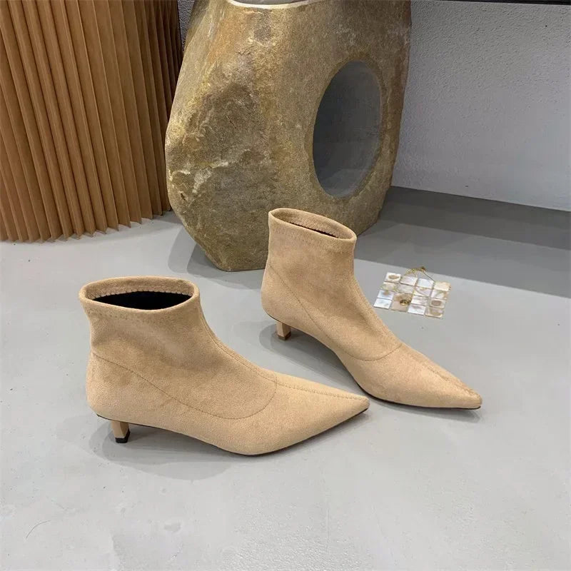 Shoes for Women High Quality Elegant Ankle Women's Boots Fashion Back Zipper Solid Office and Career Sexy Pointed Toe Boots