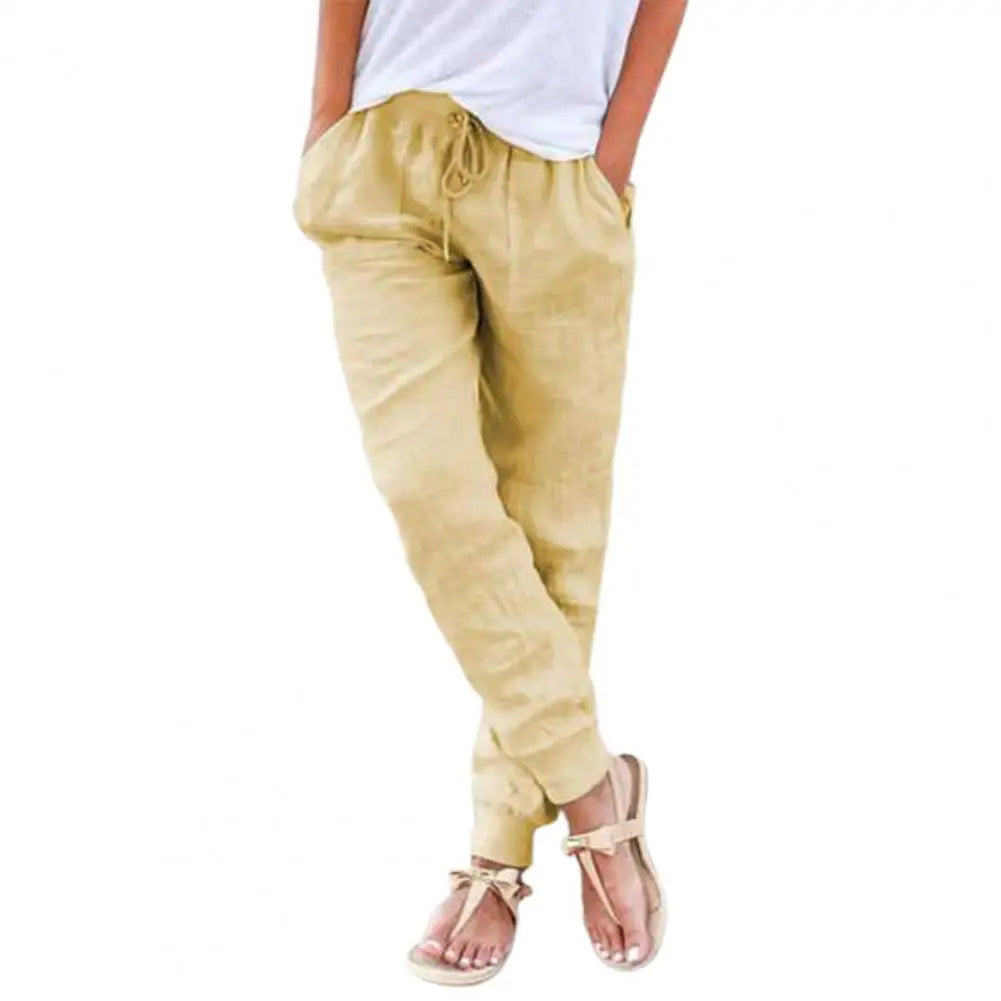 80% Dropshipping!!New Women Pants Sweat Absorbent Pockets Solid Color Elastic Waist Drawstring Trousers Casual Pants S-3XL