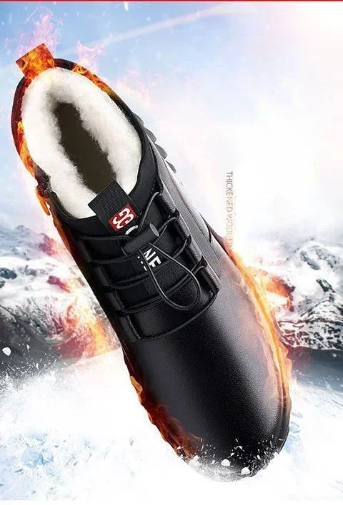 Zapatos de invierno de piel para hombre, de moda, con forro de felpa, cálidos, cómodos, antideslizantes, de algodón, para negocios, para exteriores, informales, botas de nieve, para vacaciones
