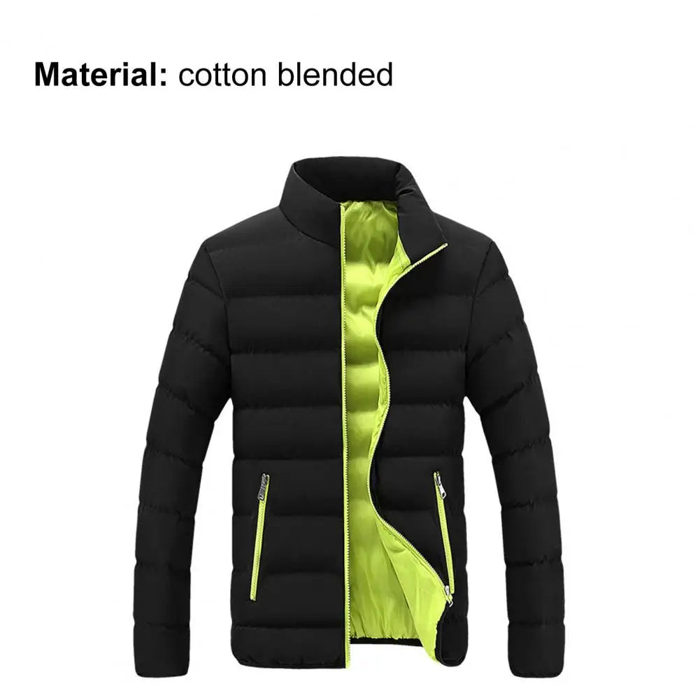 Parkas Zipper Pockets Long Sleeve Men Padded Cotton Coat Zipper Closure Stand Collar Slim Male Puffer Coat Male Windbreaker