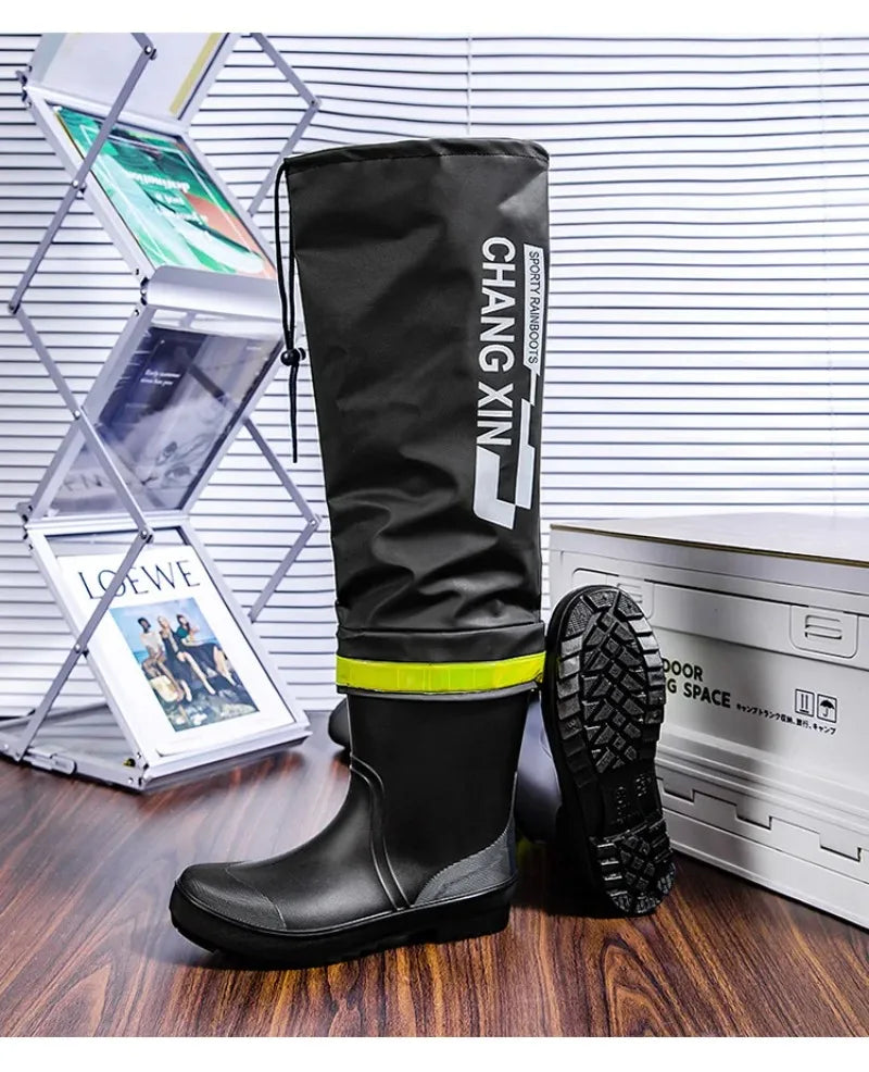 Botas de lluvia para hombre, botas de lluvia hasta la rodilla, impermeables, para pesca, de goma, tipo galocha, de caña larga.