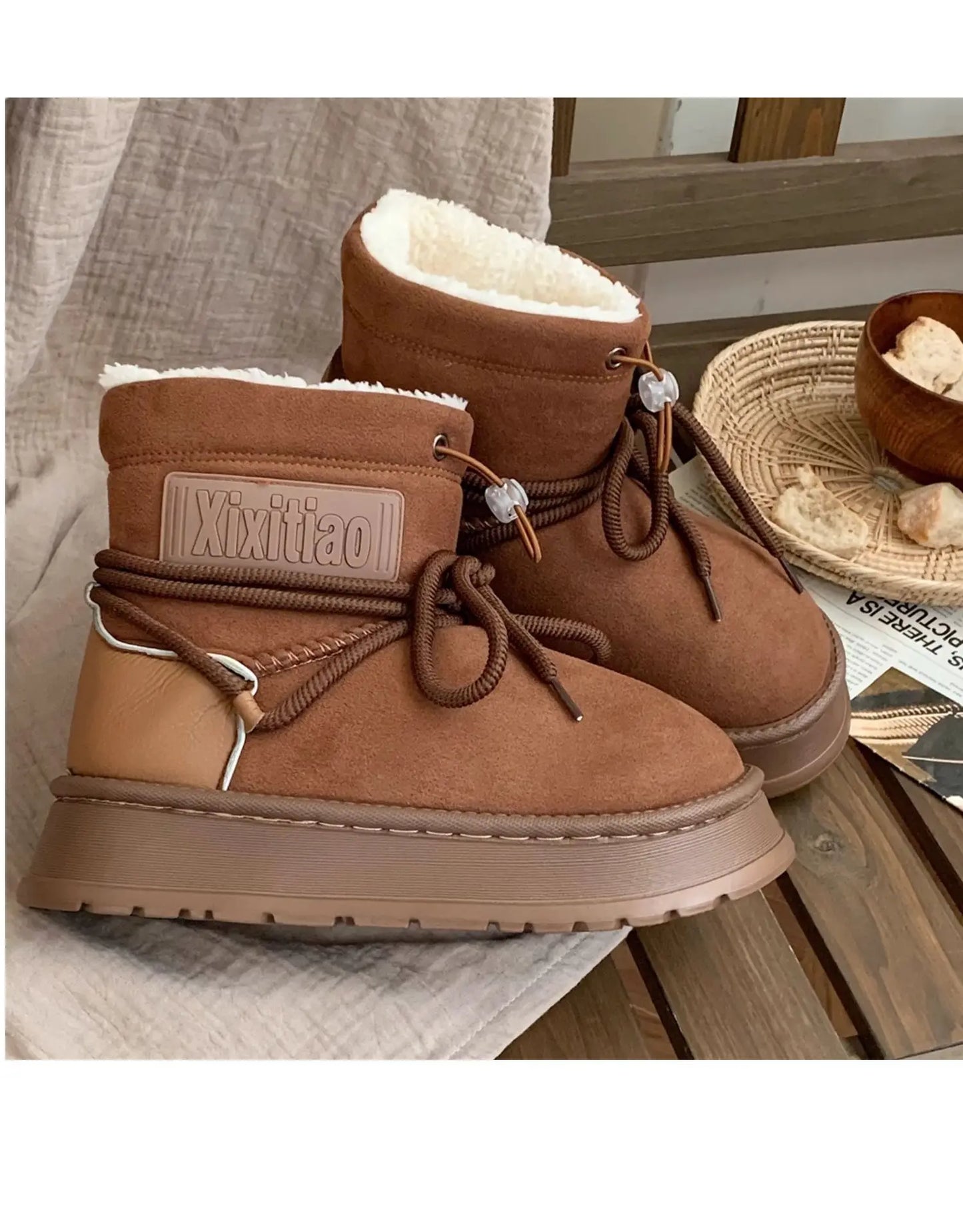 Women’s Snow Boot With Waterproof Lace Up Mid-Calf Outdoor Winter Deep Tread Rubber Sole