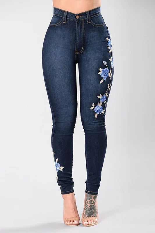 2023 New Women's High Waist Embroidered Jeans Fashion Slim Stretch Denim Pencil Pants Street Trendy Trousers S-3XL Drop Shipping