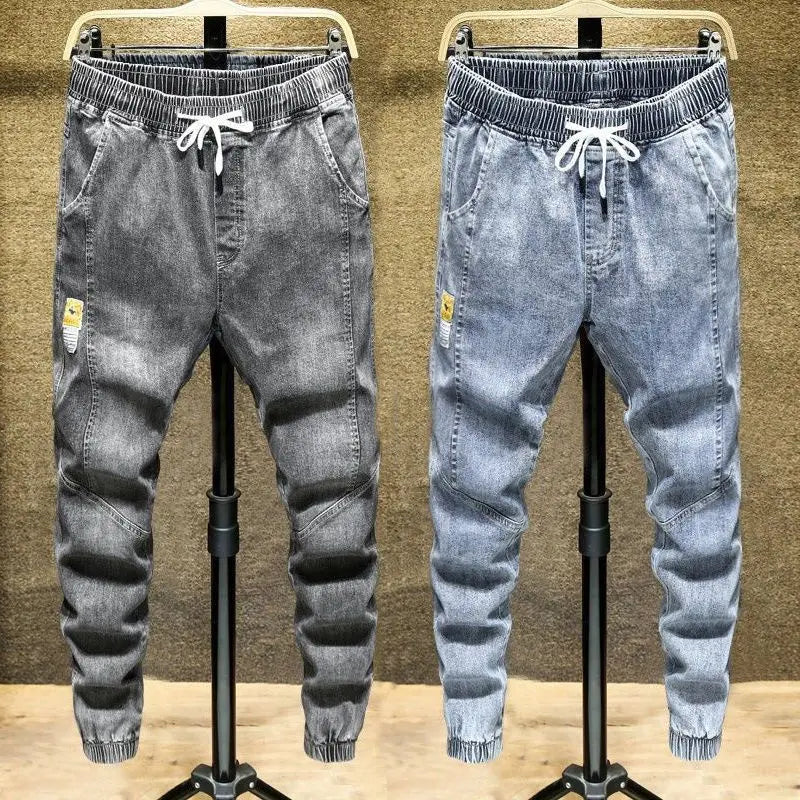 Spring Autumn 2022 New Denim Jeans Men's Elastic Waist Loose Students Teenagers Cowboy Streetwear Harem Leg Long Track Pants Men