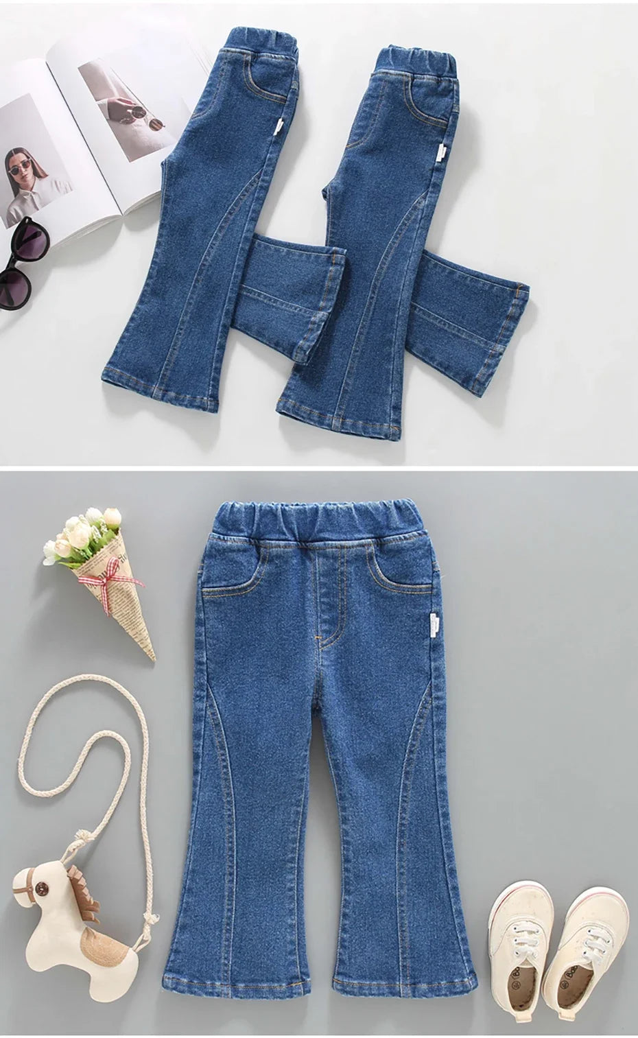 Pantalones vaqueros de color liso para niñas, estilo casual, para primavera y otoño, de 1 a 6 años.