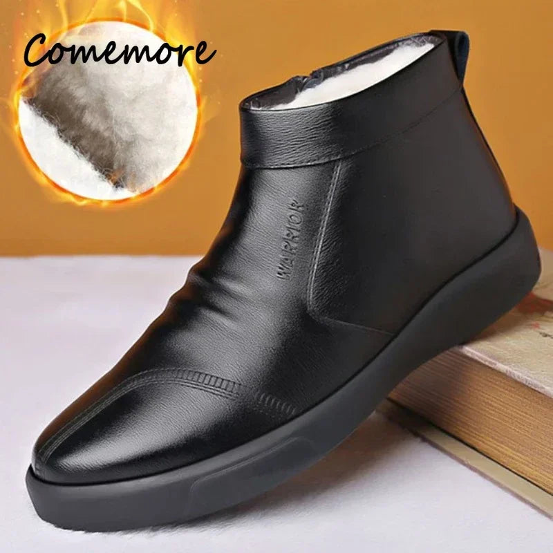 Chaussures pour hommes, nouveauté hivernale, chaussures en coton, bottes de neige décontractées imperméables en cuir épais et peluche pour hommes