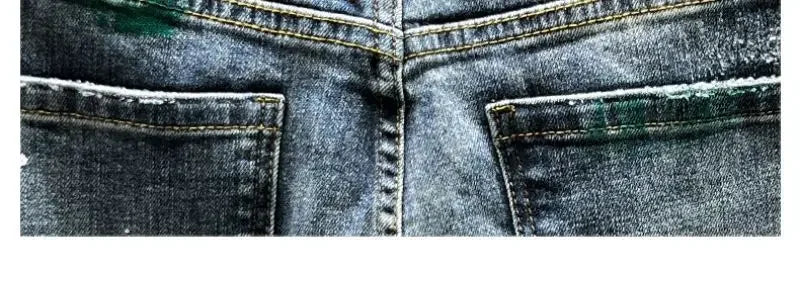 Trendy Jeans Men's Slim Fit Autumn 2024 New Style Ripped Punk Denim Pants Versatile Stretchy Little Shorts For Men