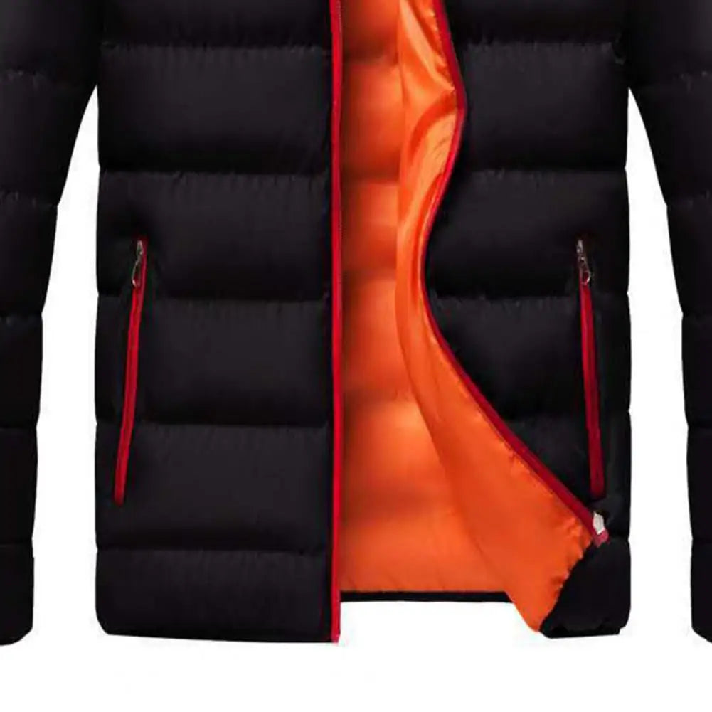Parkas Zipper Pockets Long Sleeve Men Padded Cotton Coat Zipper Closure Stand Collar Slim Male Puffer Coat Male Windbreaker