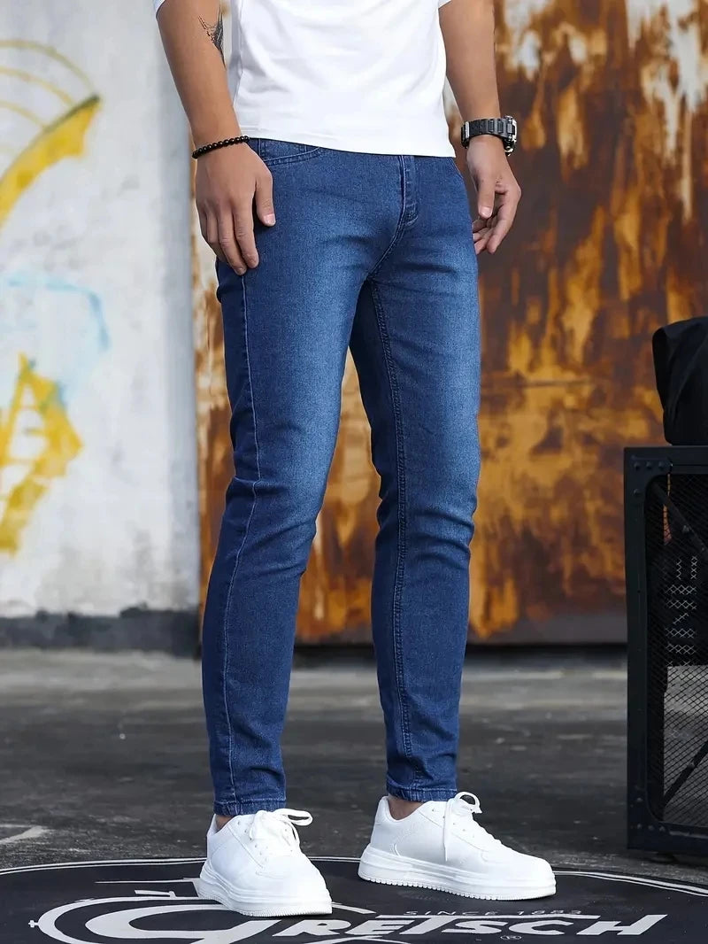 Man Pants Washing Zipper Stretch Jeans Classic Casual Slim Fit Trousers Male Plus Size Denim Pencil Pants Skinny Jeans for Men