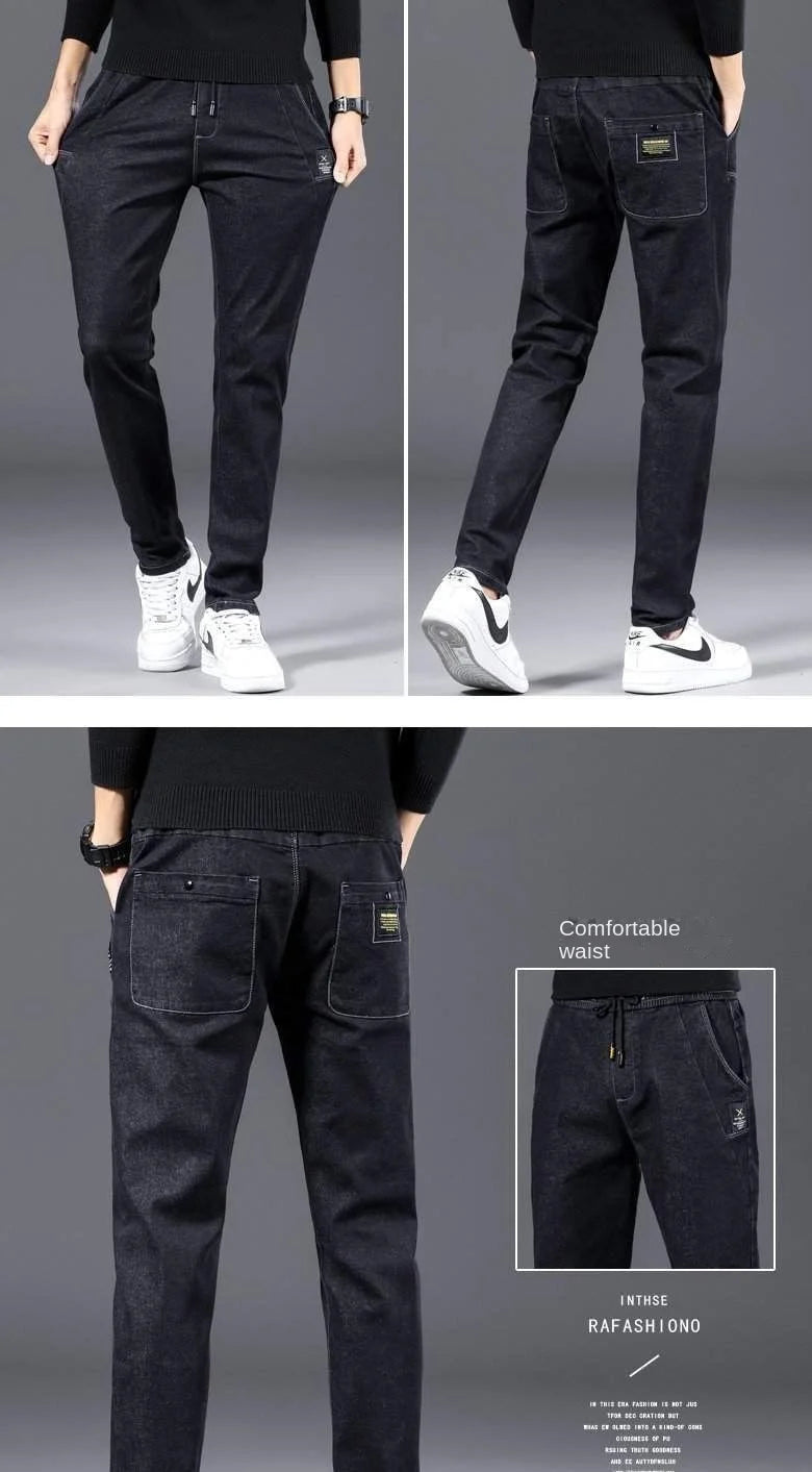 Denim Jeans Spring Autumn Elastic Waist 2022 Summer Thin Drawstring Slim Teenagers Cowboy Students Casual Designers Men's Pants