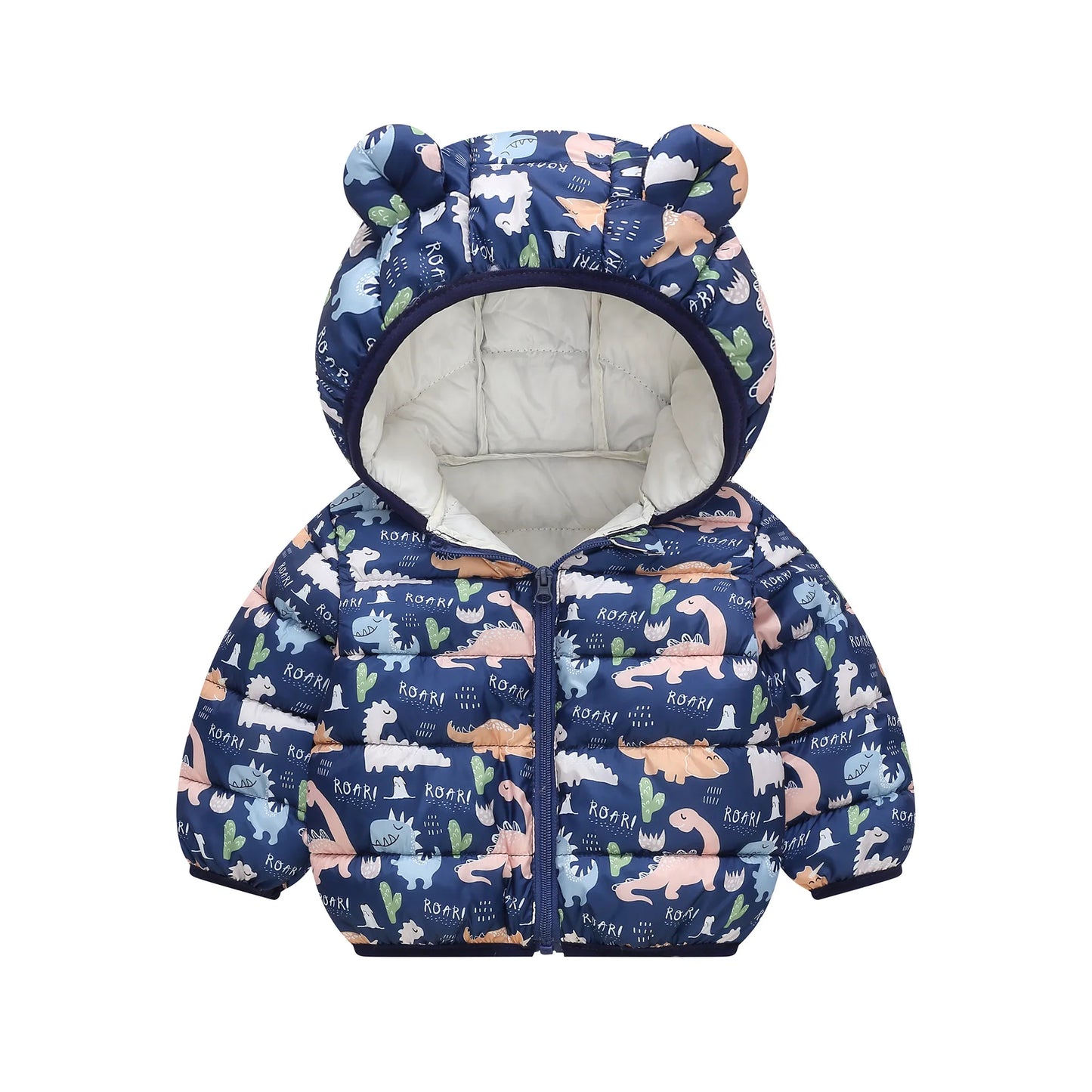 1-6Y Baby Cartoon Bear Ear Hooded Puffer Jackets Infant Warm Printed Winter Coats