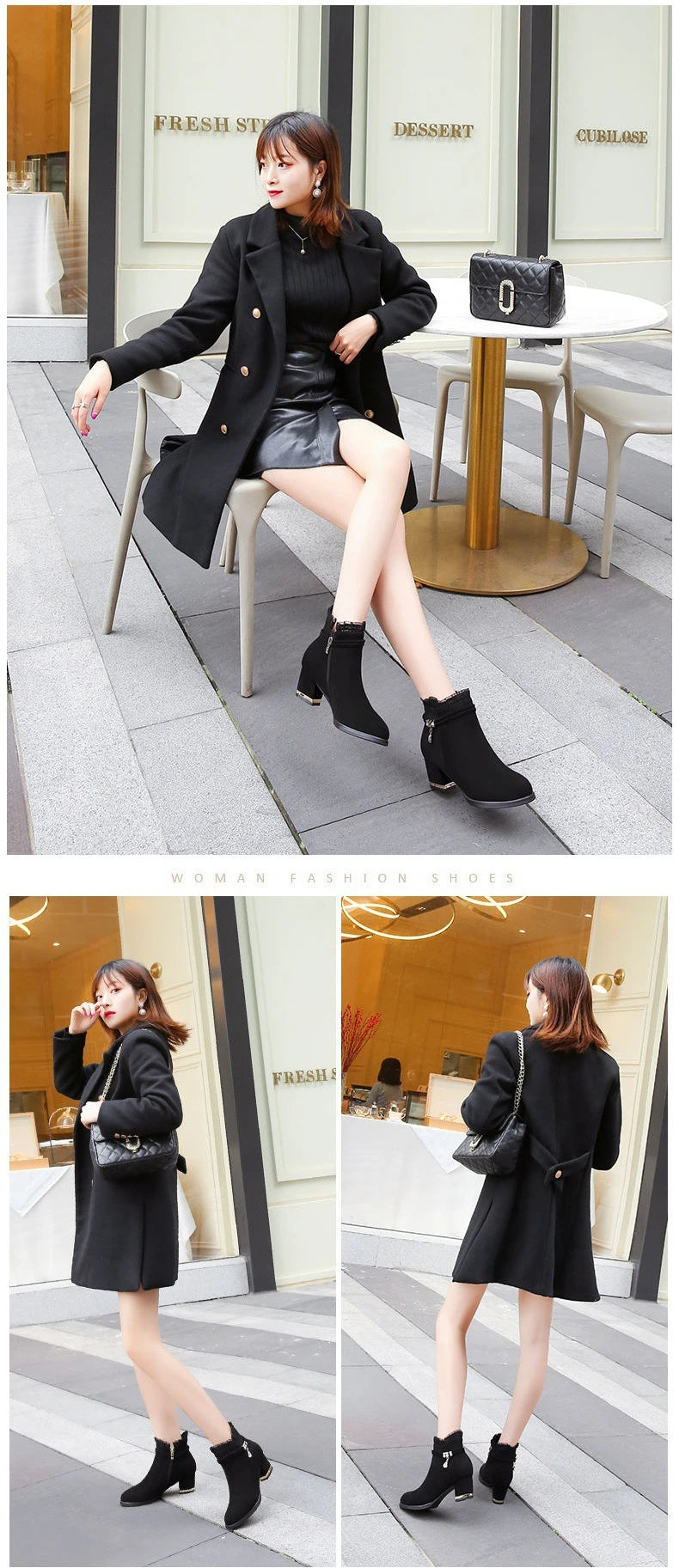 New Autumn Fashion Boots Women Fur Winter Warm Pointed Ankle Boots Sexy High Heel Rhinestone Decoration Zipper Women Boots