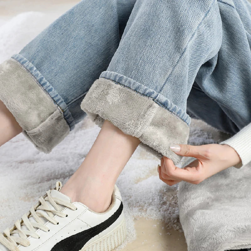 Women Winter Pants Blue Jeans Woman Korean Fashion Straight Leg Jeans Streetwear Y2k Denim Female Clothing Women'S High Waist