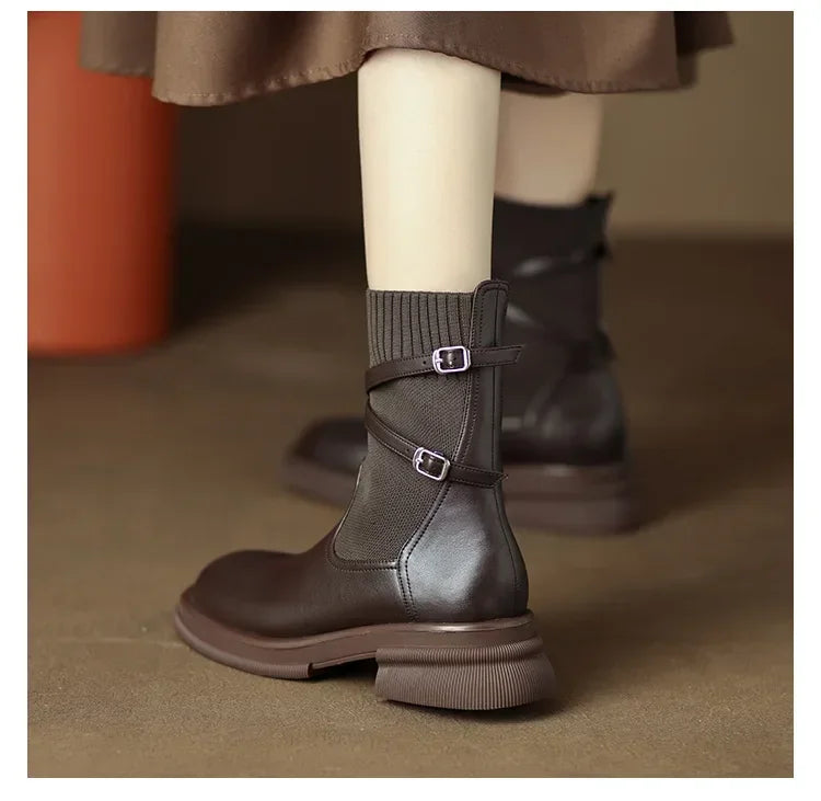 Botas Chelsea nuevas para mujer, estilo retro, suela gruesa, tacón grueso, calcetines elásticos, botines para mujer, botines Chelsea