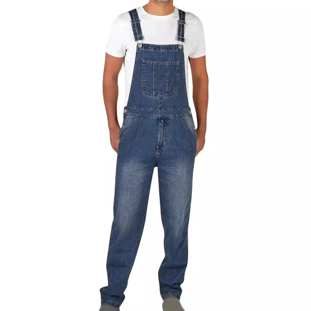 2025 Mens Jeans Overalls Men Pockets Slim Long Denim Pants Cotton Splice Straight Rompers Summer Plus Size Long Jeans Men