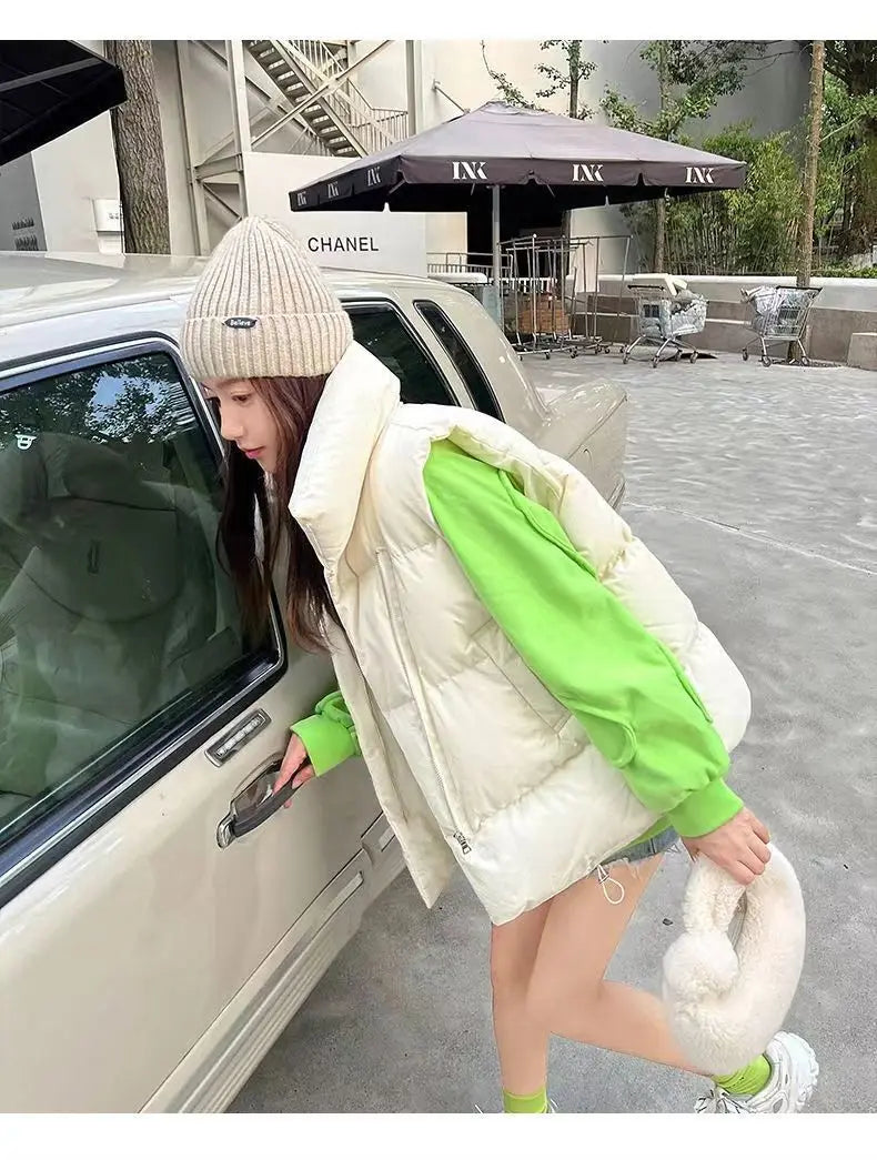 Autumn Winter Lightweight Sustans Vest for Women Korean Style Loose Jacket Fashion Girl Solid Sleeveless Parkas Winter Warm Vest