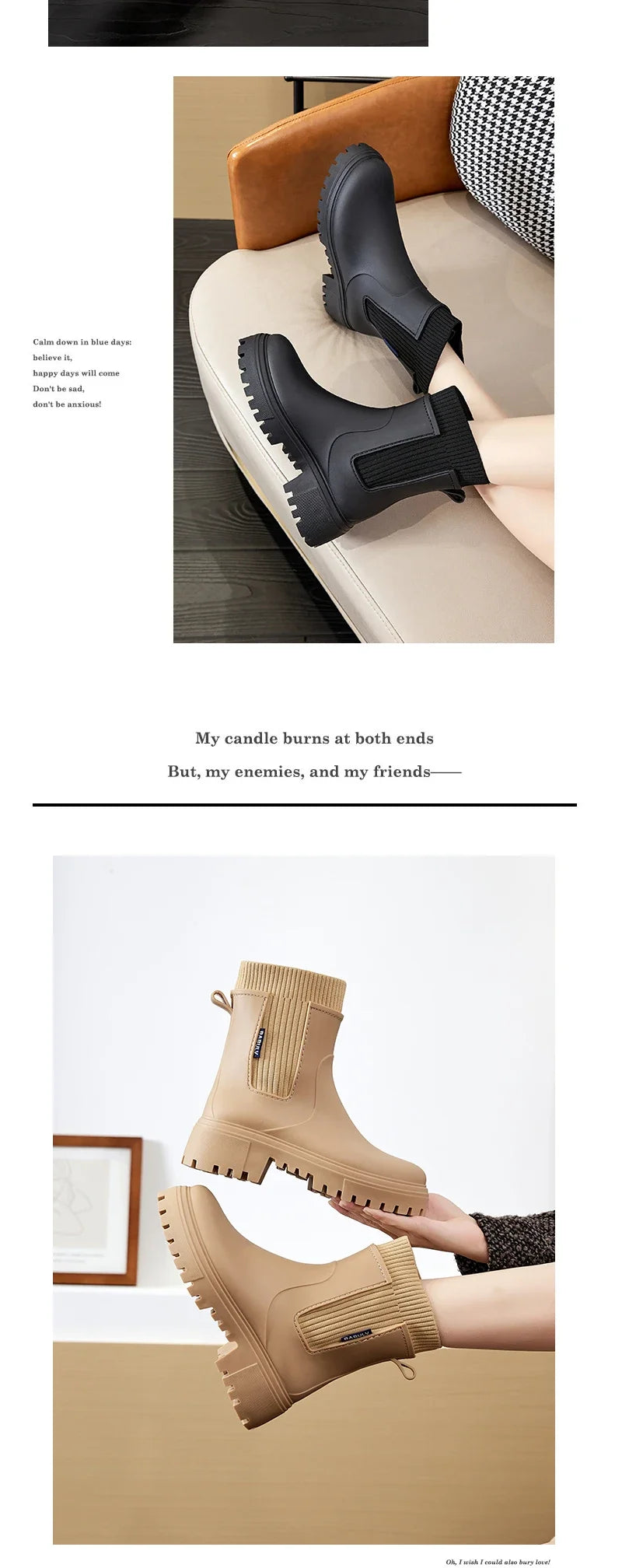 Rain boots women's four seasons fashion outdoor mid-tube waterproof non-slip rubber shoes fashion rain boots with cotton cover