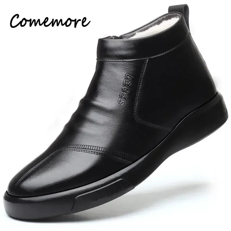 Chaussures pour hommes, nouveauté hivernale, chaussures en coton, bottes de neige décontractées imperméables en cuir épais et peluche pour hommes