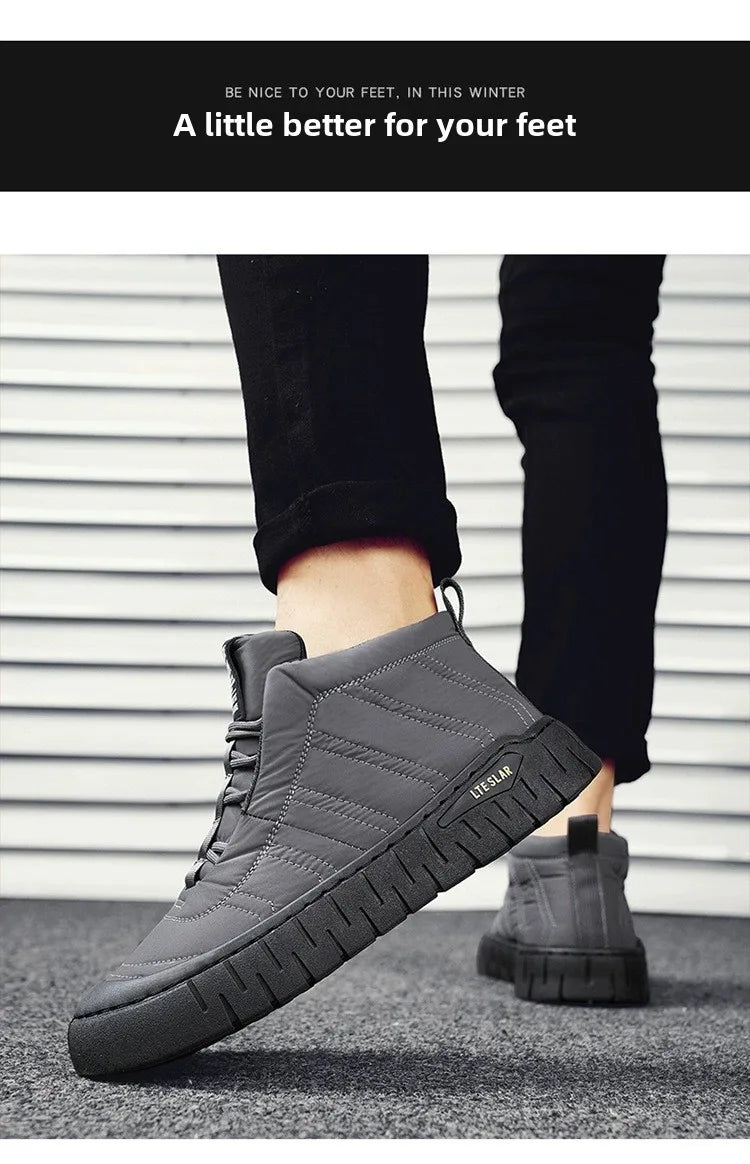 Classics Men's Soft Plush Ankle Boots Waterproof Snow Boots Designer Warm Platform Boots Versatile Lace Up Flats Hiking Boot