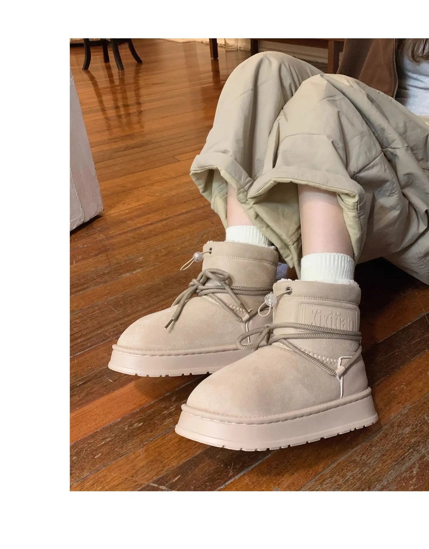 Women’s Snow Boot With Waterproof Lace Up Mid-Calf Outdoor Winter Deep Tread Rubber Sole