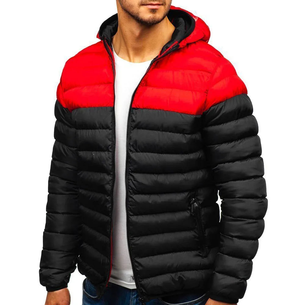 Autumn Winter Parkas Casual Male Patchwork Zip Up Long Sleeve Hooded Cotton Pad Coats Outwear BSD-M-07