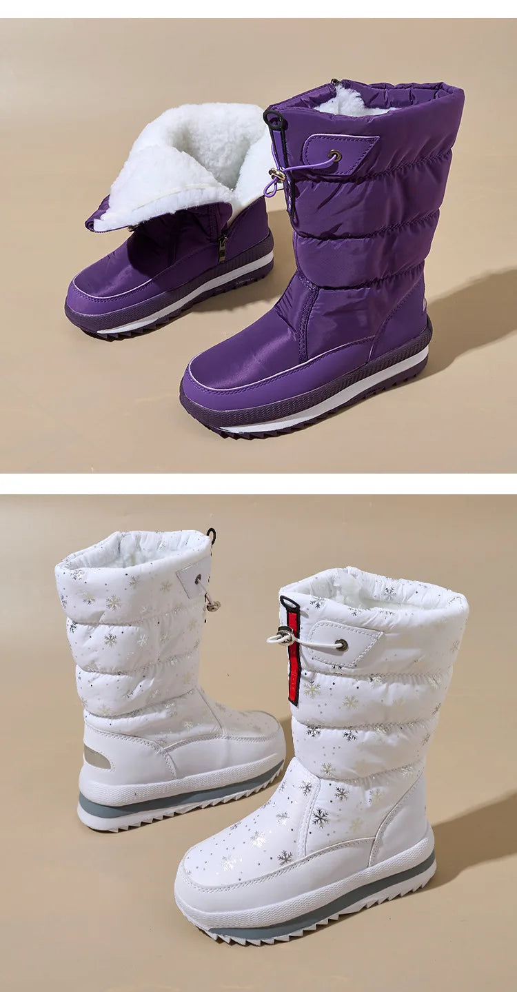 Women Winter Boots Platform Snow Boots Waterproof Non-slip Thick Plush Warm Mid-calf Boots for Women Winter Shoes