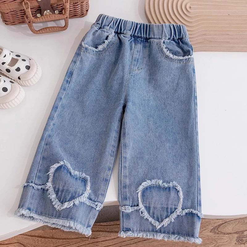 Pantalones vaqueros Sanrio Kids Hello Kitty con cintura elástica para niños pequeños, niñas y niños, estampado de dibujos animados, rodillas reforzadas y resistentes.