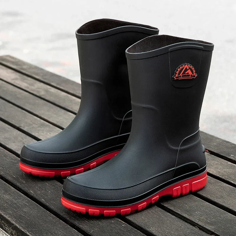 Bottes de pluie décontractées pour hommes, imperméables et antidérapantes, tige mi-haute, chaussures de travail tendance en caoutchouc (prendre une pointure au-dessus pour les modèles en coton)