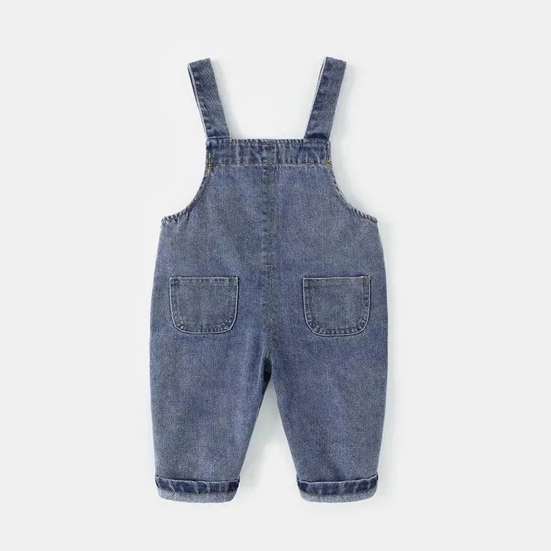 Monos informales holgados de primavera y otoño para niños, pantalones vaqueros de color liso para niños y niñas, monos vaqueros de moda para bebés.