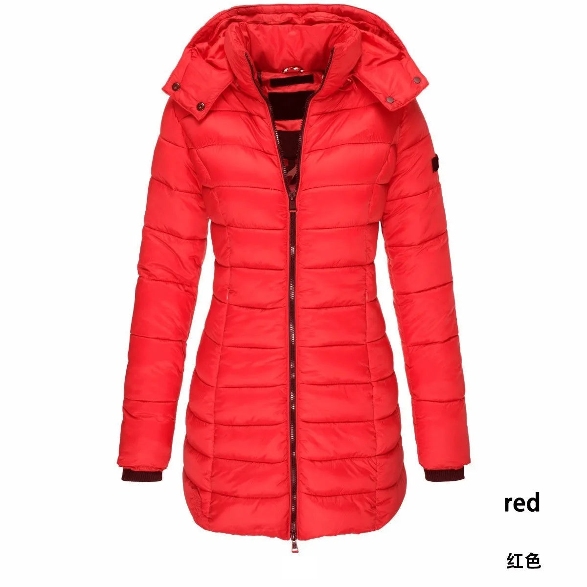 Autumn Winter Solid Color New Women's Cotton-padded Clothes Long Slim-fitting Parka Zipper