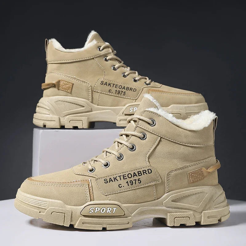 Botas nuevas para hombre, de invierno, de felpa, para la nieve, estilo casual, para exteriores, con cordones, cálidas, antideslizantes, hasta el tobillo.