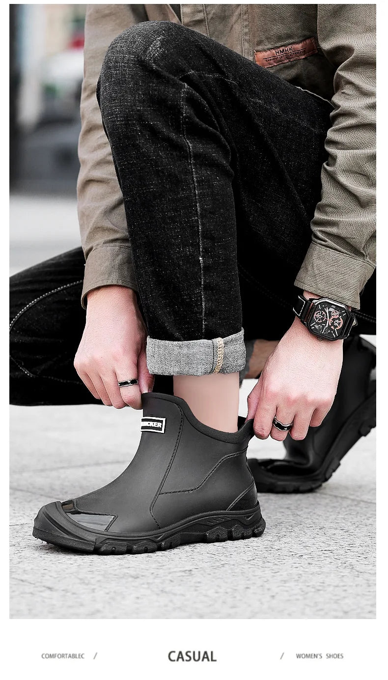 Botas de lluvia para hombre, ideales para primavera y otoño. Botas de goma resistentes e impermeables. Botas de lluvia de invierno con forro polar para hombre. Tallas grandes. Calzado de protección laboral.