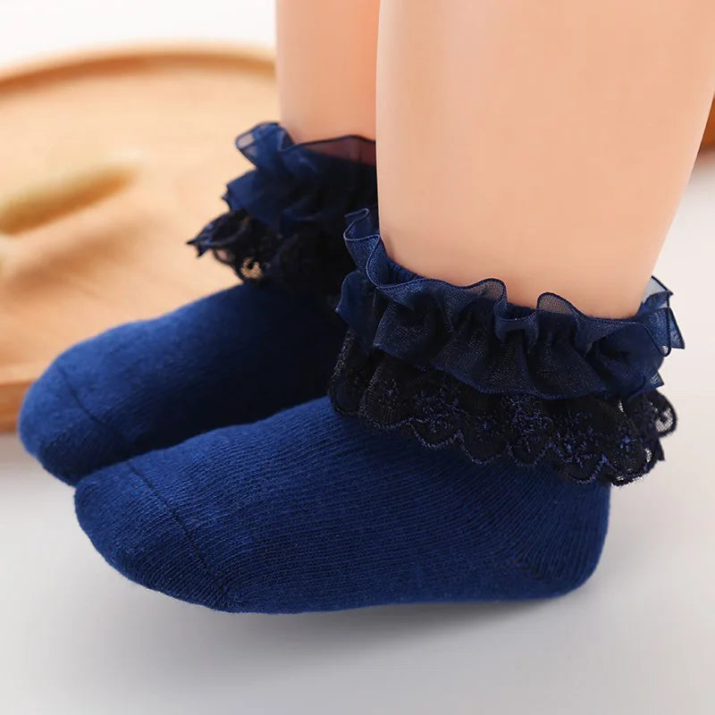 0-12M Newborn Baby Lace Socks Bow Princess Socks Girls Infant Spring and Autumn Baby Cotton Socks Girls Breathable Ruffled Socks