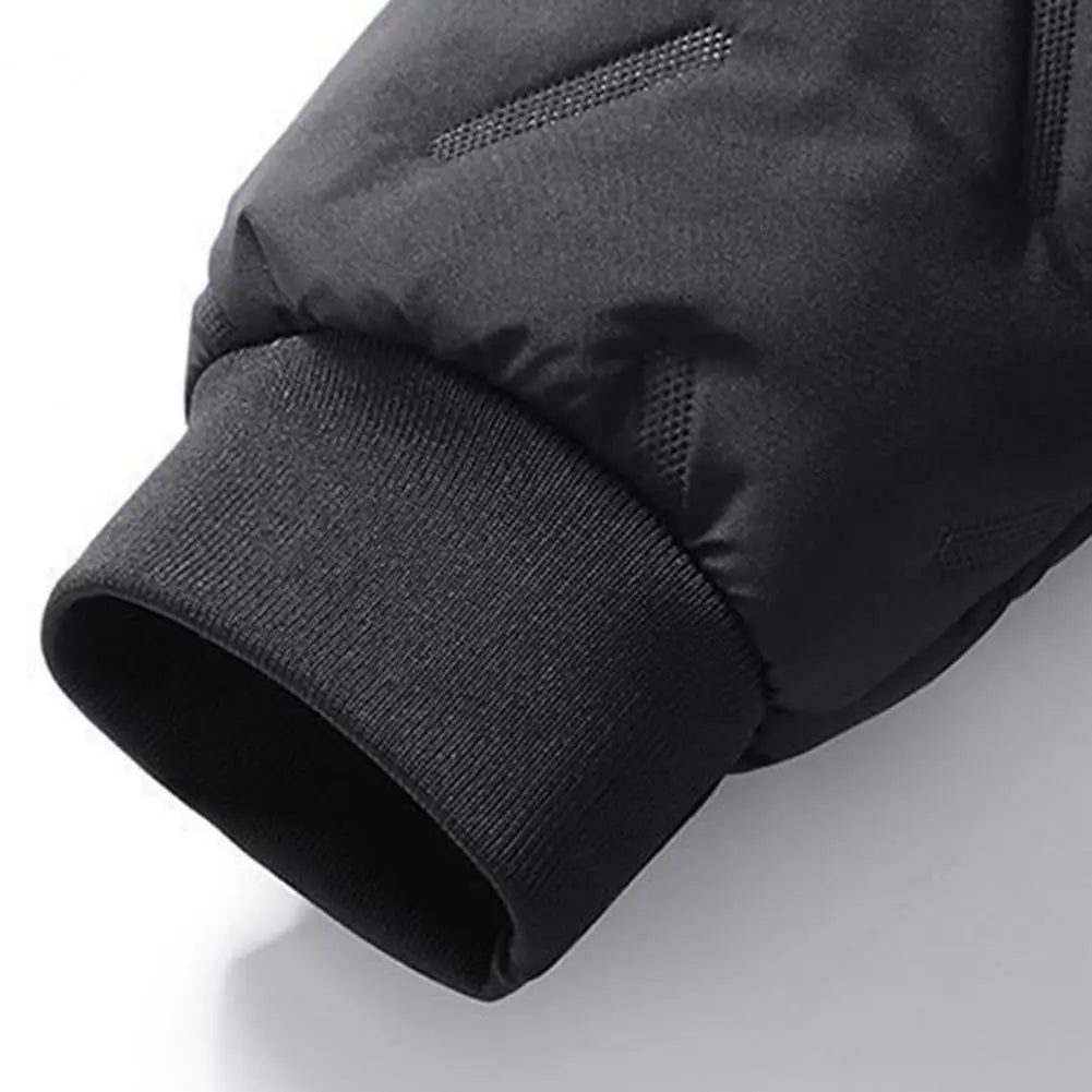 Embossed Lines Jacket Men Jacket Men's Embossed Lines Lapel Jacket with Zipper Pockets Elastic Hem Plush Lining Coat for Warmth