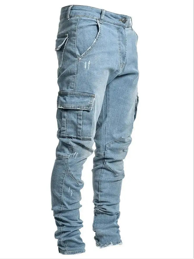 New Spring New Hot Sale Stretch Men's Jeans Fashion Trendy Casual Knee Wear-Resistant Comfortable Zipper Feet Skateboard Pants