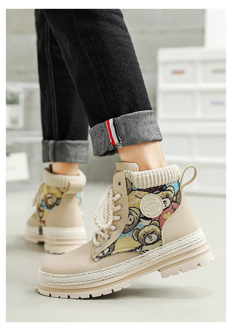 Luxury Winter Men's Platform Boots Vintage Designer Ankle Boots Outdoor Lightweight Non-slip Hiking Boots Chaussure Hommes