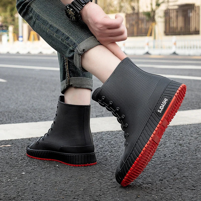 Nuevas botas impermeables de caña corta para hombre y mujer, forradas con forro polar, cálidas, antideslizantes, resistentes al desgaste, ideales para la lluvia y el exterior.