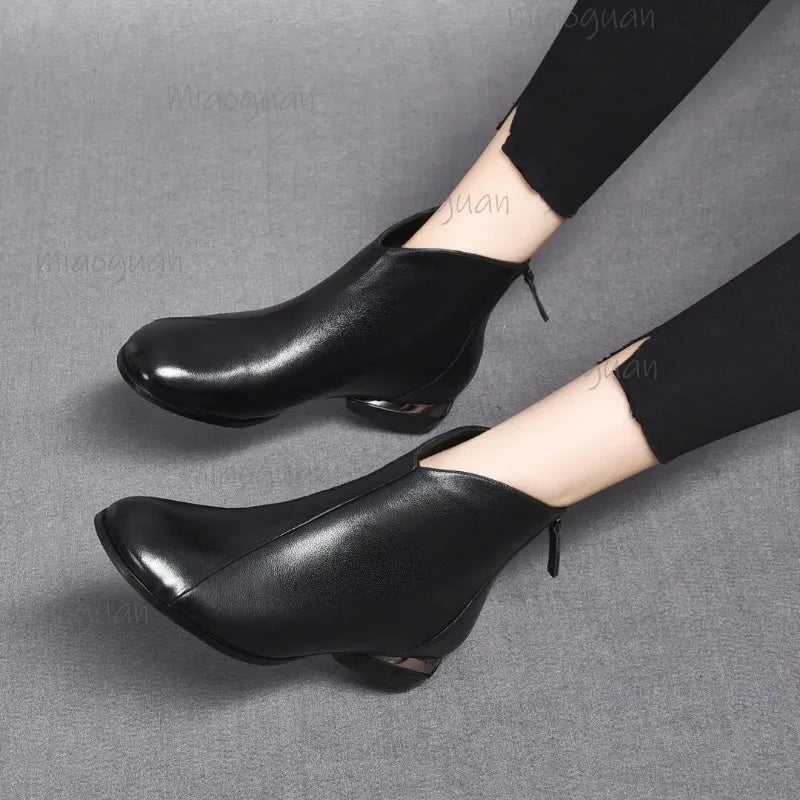 Ankle Boots Ladies England Ladies Autumn Winter Short Boats Women Casual Daily Comfort Pu Leather Low Heel Casual Women's Shoes